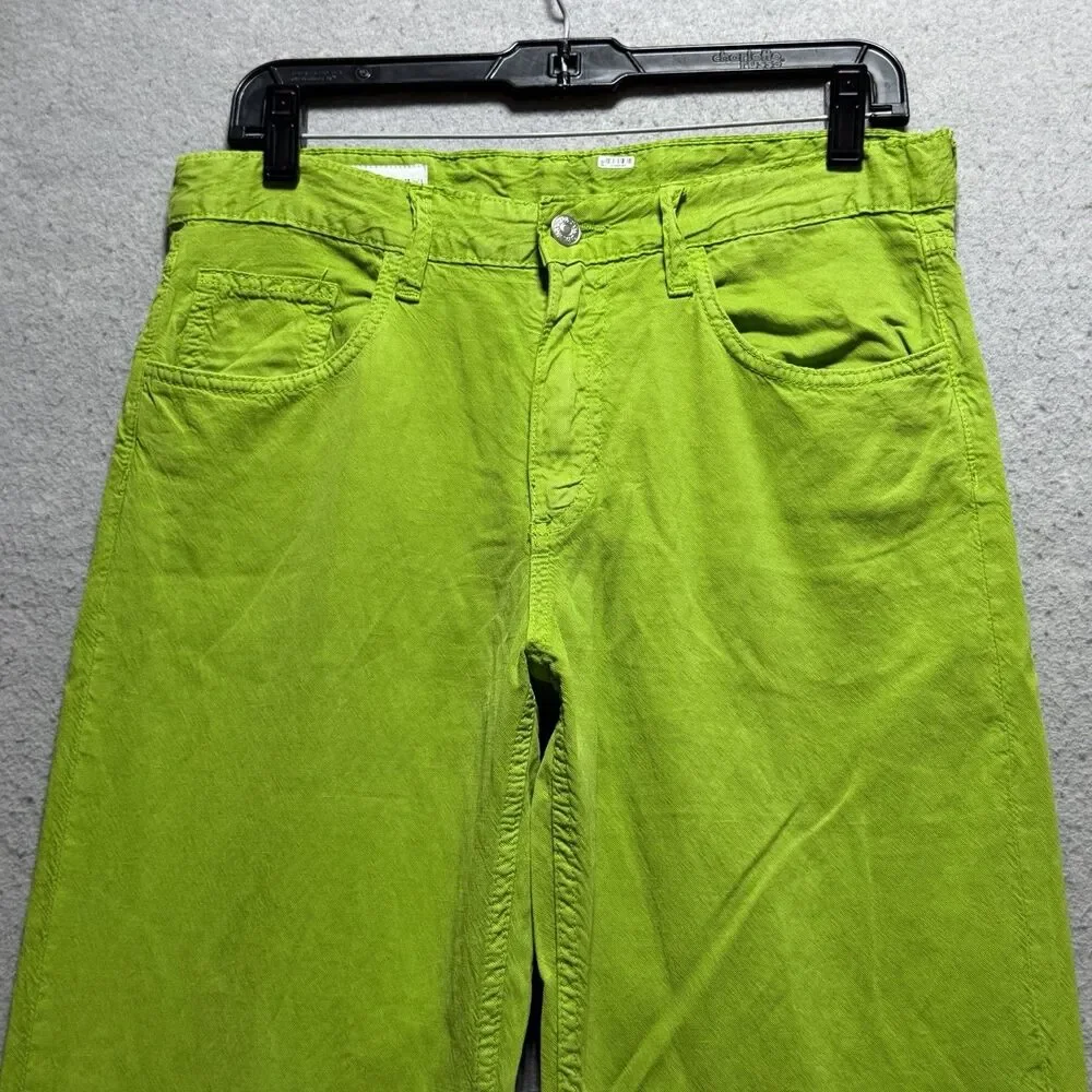Zara Pants Women’s Size 6 Lime Green Mid-Rise Full Length Wide Leg Linen Blend